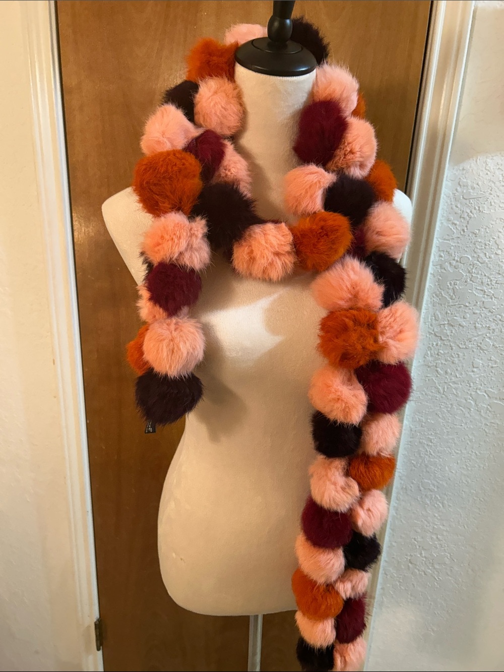 Vintage Plush Pom Pom Scarf! Adorable dyed rabbit fur. In great shape!